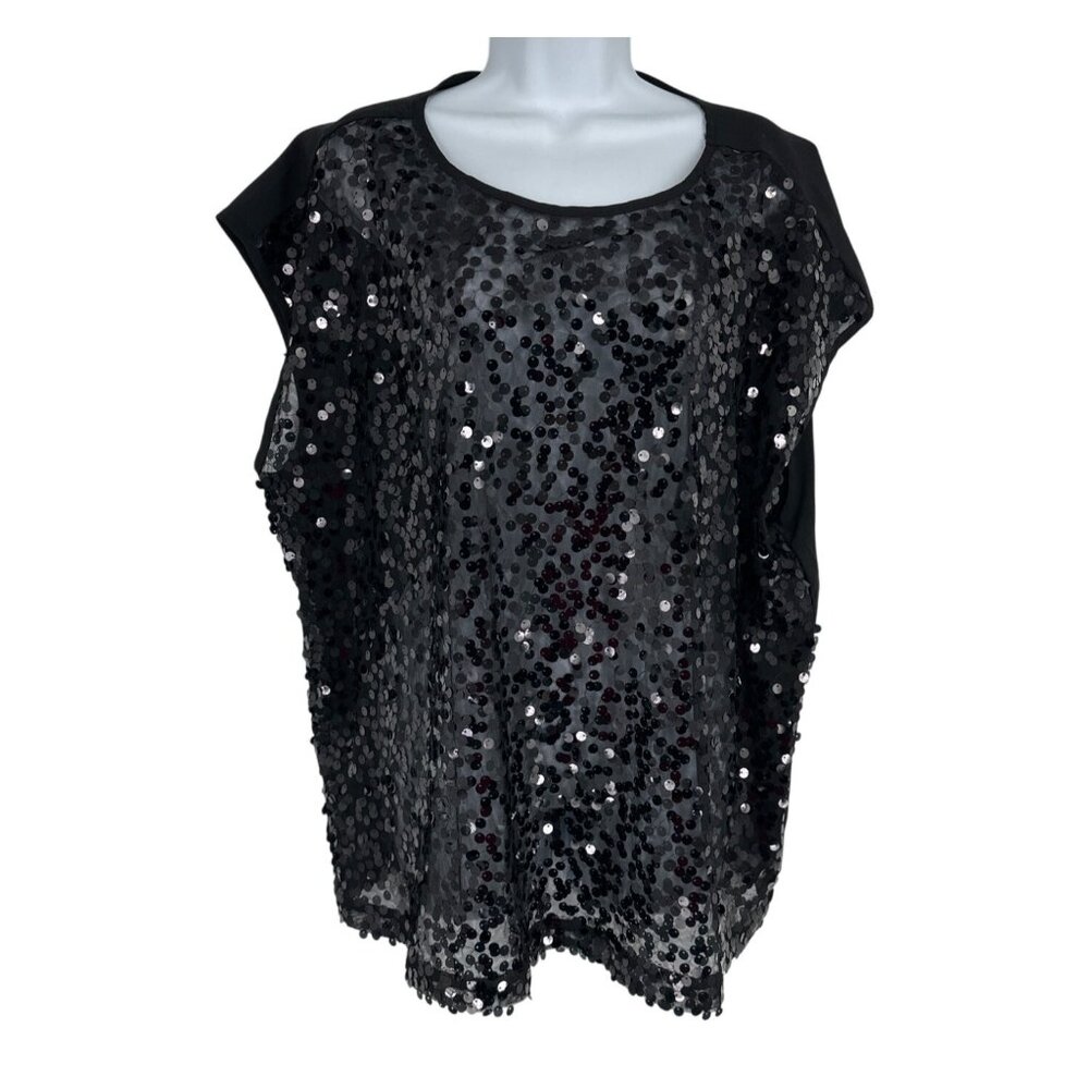 Lane Bryant Womens Black Sequin Embellished Blouse Size 16